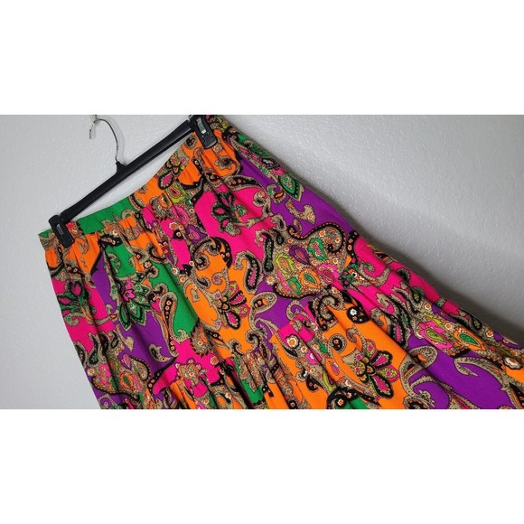 Vintage 1970's‎ Neon Paisley Knee Length Skirt Size Large Hippie Boho Festival - Picture 5 of 11